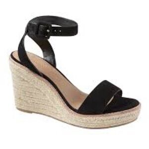Banana Republic Black Suede Espadrille Wedge Sandal Size 9.5